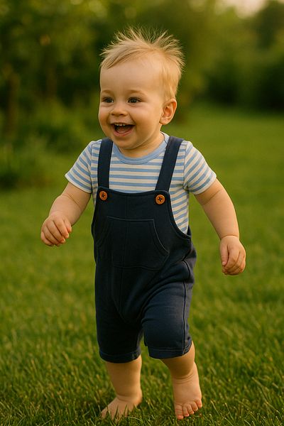 Nimini Kids 100% Cotton Blue Striped Body Navy Blue Salopet with Snap Closure (Sizes 3-36 Months)