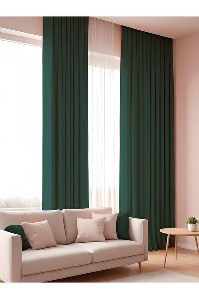 pardeh Parde İrem Serisi Kadife Dokulu Yeşil Kanat Fon Perde