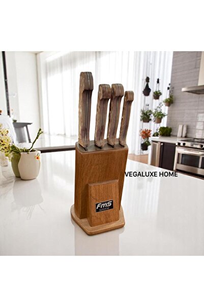 FMS Sürmene 5' Li Takozlu Bıçak Seti Şeflere Özel Ergonomik Verzalit Sap ve U...