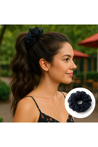 Butik Large Size Sparkling Organza Hair Clip Black
