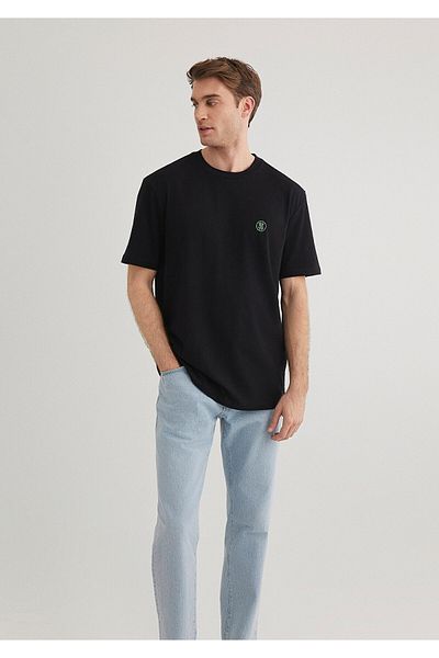 Mavi Seal Logo Κεντημένο Μαύρο T-Shirt Loose Fit 067074-900