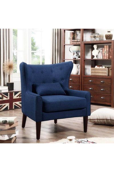 House One Side Chair| swedish wood and Linen - Blue - 83x73x86 cm