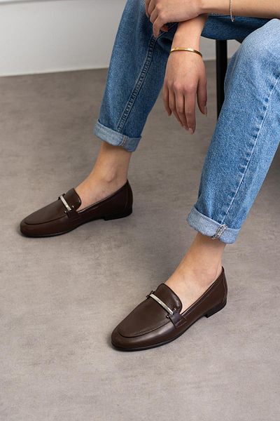 kalyoncu moda Dina Real Leather Brown Colored Women's Ballerinas with Buckle on the Front