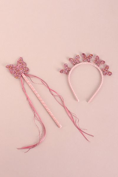 Minia Concept Kids Butterfly Dream Pink Butterfly Concept Girl's Wand Scepter Crown Set