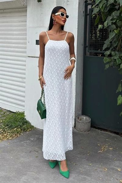 velmorafashion Ρυθμιζόμενο πλεκτό φόρεμα δαντέλας με τιράντες 2879