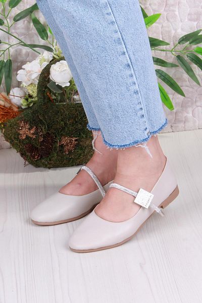 fort 01-625 Soft Stone Buckle Detailed Comfortable Women's Ballerinas