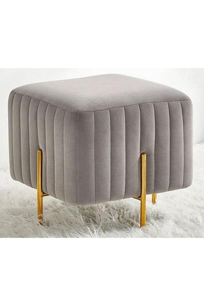 House One Ottoman Pouf | Chrome and Velvet - Grey - 50×50×55 cm
