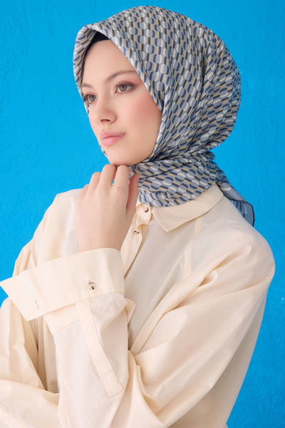 Belli وشاح حرير خالص 4124D (حرير تويل) 90 × 90 رمادي - 56