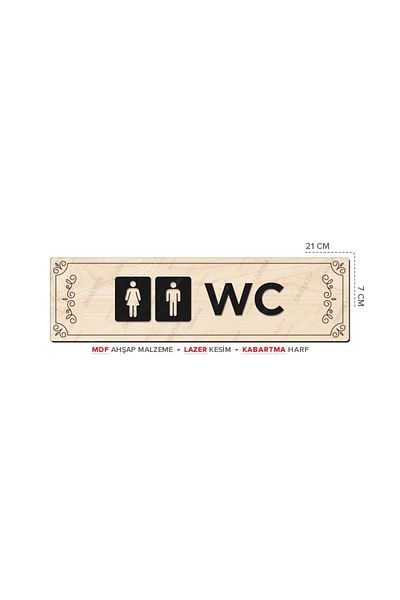 Posterya At01036 - Laser Cut Embossed Letter Mdf Wooden Directional Sign with Wc Icon (21×7cm)
