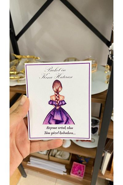 ARLetikettasarım Henna Souvenir Card 8X12 cm 63 Pieces Purple Dressed Bride Promise, Henna, Engagement, Wedding - Arletikettasarım