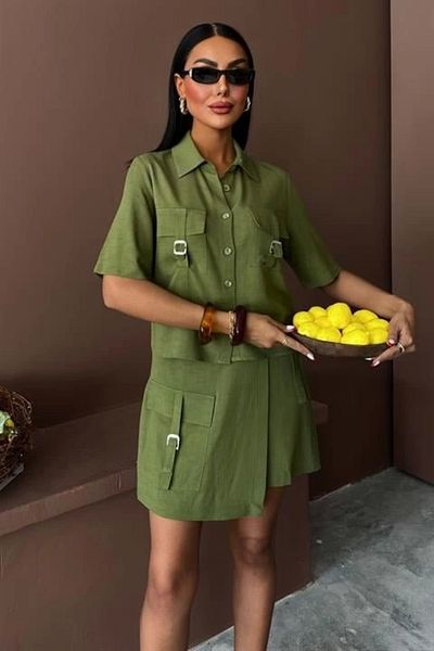 Silerra Shirt Shorts Skirt Viscon Linen Suit 10162