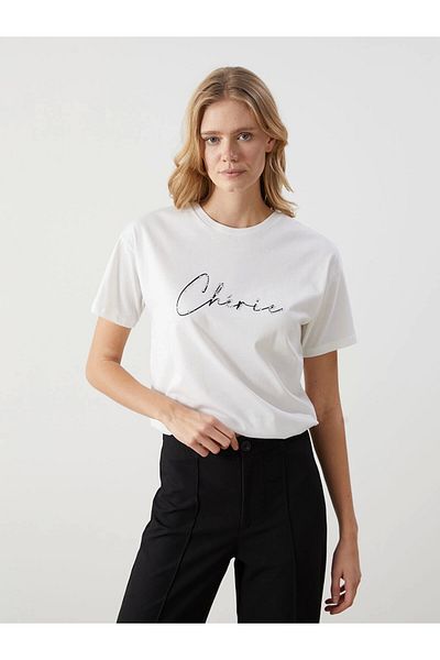 LC Waikiki Γυναικείο T-Shirt LCW Vision Ecru Crew Neck Stone