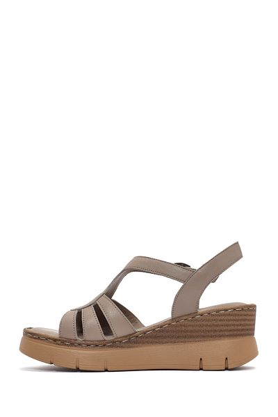 Derimod Women's Mink Ankle Strap Wedge Heeled Leather Comfort Sandals 25Sfd341918