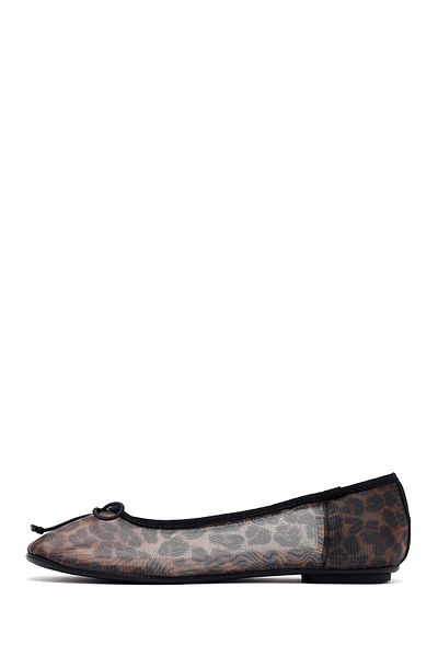 Derimod Women's Leopard Bow Patterned Ballerinas 25Sfe40236F