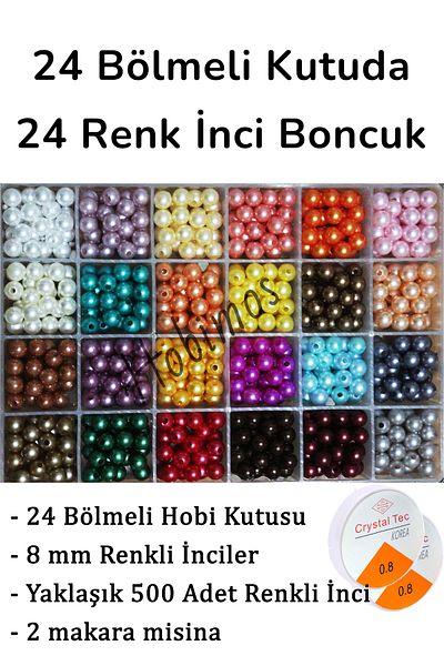 Hobimos 8 mm Colorful Pearl Bead Jewelry Making Set in 24 Colors 24 Compartment Box