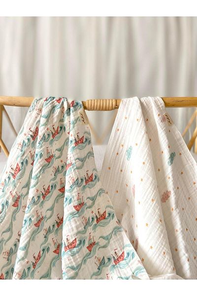 Zezig Hello Bebi Series Set of 2 Muslin Blankets - Deniz 85X85