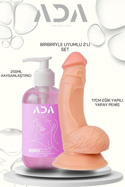 Ada Marketing Çilek Aromalı Kayganlaştırıcı Jel + 17 cm Kalın Yapay Seti – 250 ml, Esnek Yapı