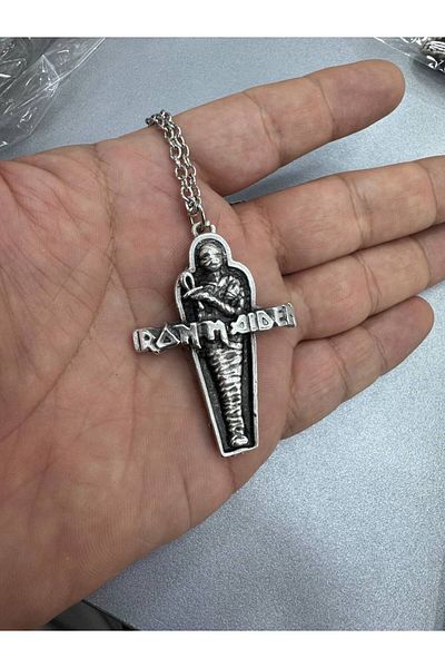 Herşey Nota Iron Maiden Mummy Themed Metal Necklace – Rock Jewelry with 60 cm Chain