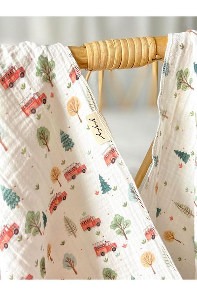 Zezig Hello Bebi Series Set of 2 Muslin Blankets - Fire Engine 85X85