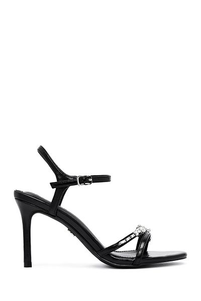 Derimod Women's Black Ankle Buckle Stone Thin Heeled Sandals 25Sfe482814