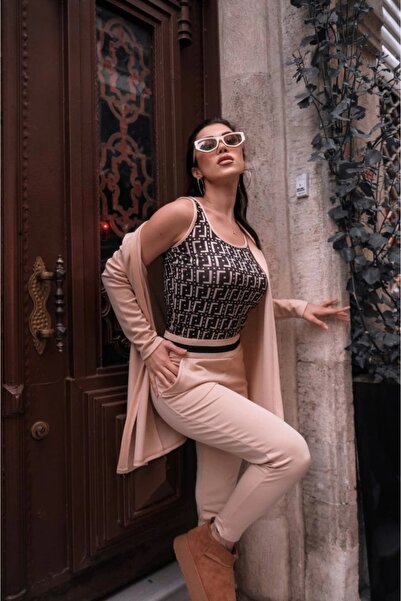 MODA Γυναικείο μακρυμάνικο κρεπ σετ τριών τεμαχίων