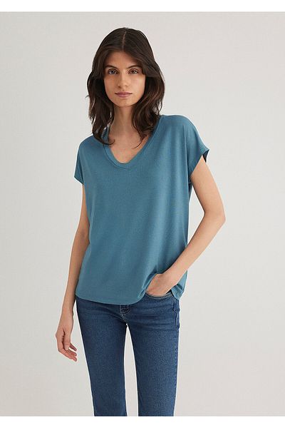 Mavi Tricou vâscos cu decolteu în V - Croială normală167714-70753