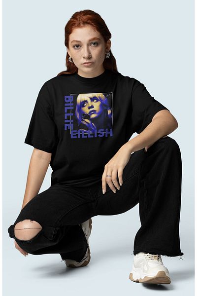 Fuddy Moda Unisex Happie Than Ever Back Written T-shirt, Oversize T-shirt με στάμπα Billie Eilish