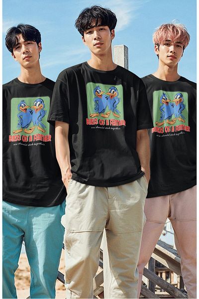 Fuddy Moda Unisex T-shirt Birds of a Feather, Υπερμεγέθη μπλουζάκι Billie Eilish Song με στάμπα
