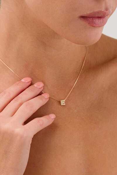 FERMAS KUYUMCULUK 14 Ayar Mini E Harfli Altın Kolye