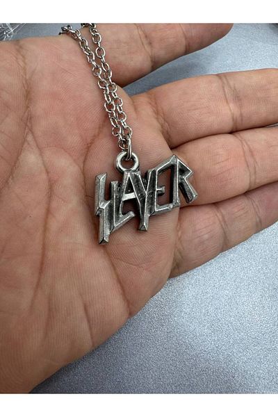 Herşey Nota Slayer Script Metal Necklace – Heavy Metal Unisex Jewelry with 60 cm Chain