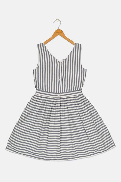Tommy Hilfiger Kids Girl Striped Mini Dress, Grey/White