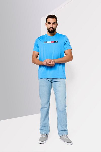 Tommy Hilfiger Men Crew Neck Short Sleeves Brand Logo T-Shirt, Slate Bule