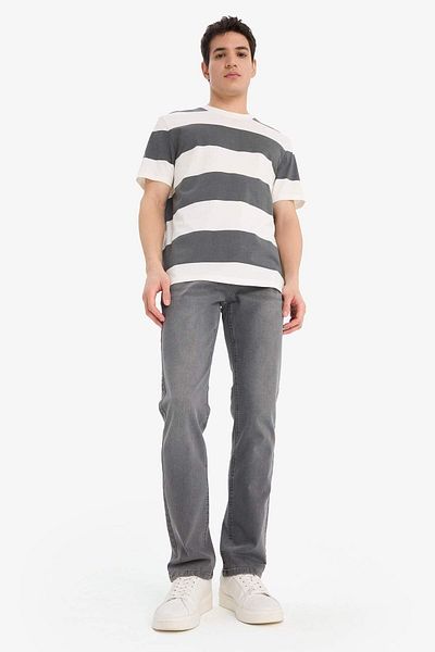 DeFacto 100% Cotton Regular Fit Crew Neck Striped Short Sleeve T-Shirt E5485Ax25Sm