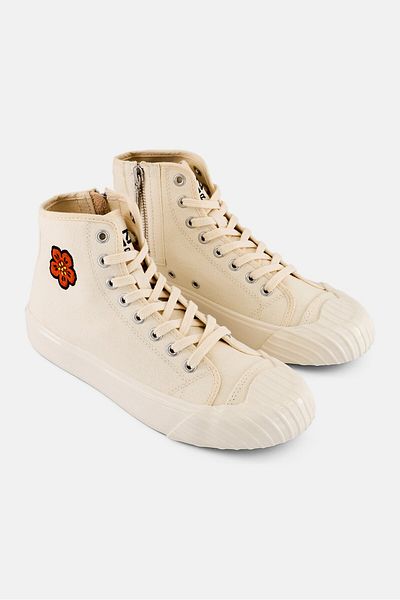 Kenzo Women School High Cut Lace Up Casual Shoes, Cream