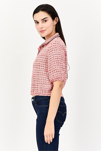 Maje Women Spread Collar Textured Short Sleeves Blouse, Multicolor