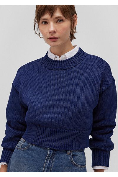Mavi Navy Blue Crop Sweater - Crew Neck, Regular Fit 1710515 -84371