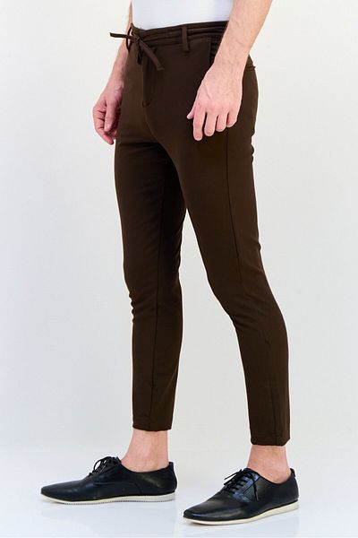 CELIO Men Regular Fit Plain Straight Leg Pants, Dark Brown