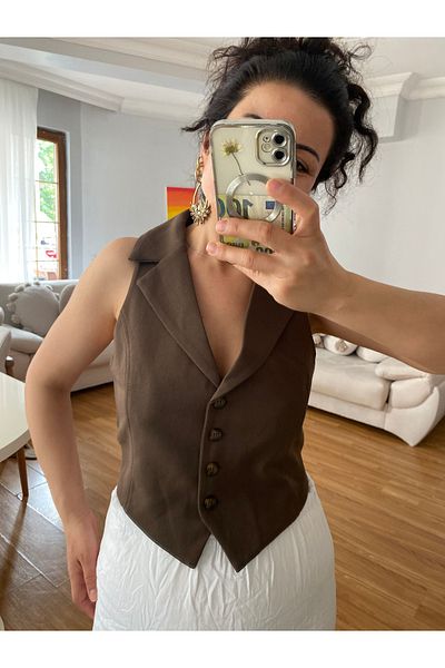 ronox Women Jacket Collar 100% Cotton Linen Back Lacing Detail Vest