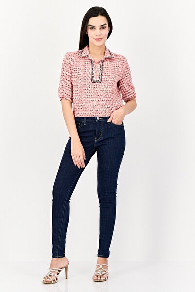 Maje Women Spread Collar Textured Short Sleeves Blouse, Multicolor