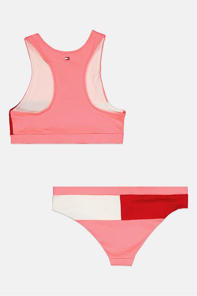 Tommy Hilfiger Kids Girl 2 Pcs Brand Logo Bikini Top And Bottom Set, Coral/White