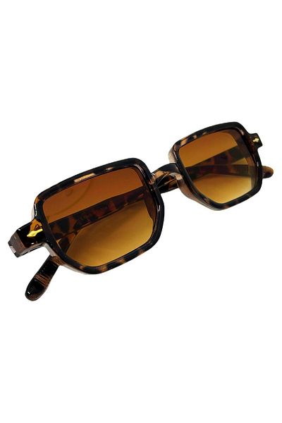 funeyes Lodin Leopard Rimmed Brown Gradient Glass Sunglasses Angle Rectangle Men Women