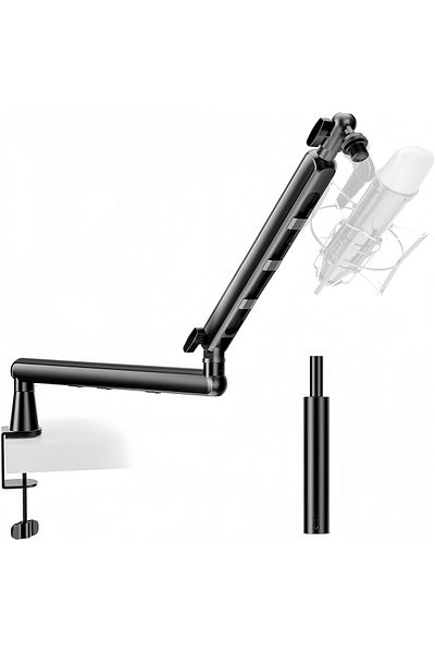FlashHawk Microphone Boom Arm, Low Profile Adjustable Stick Microphone Arm Stand, for Podcast Streaming Gaming