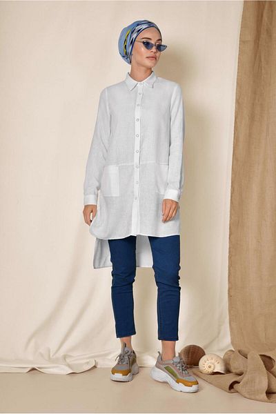 Alvina Asymetric Cut Linen Tunic with Pocket 4985