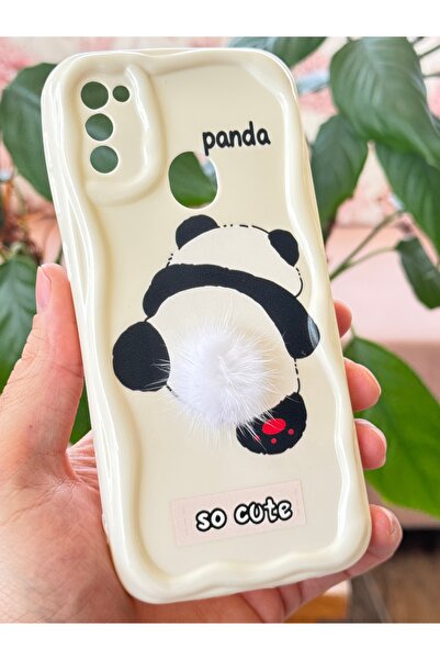 Fibaks Samsung Galaxy M30S-M21 Case Designed Patterned Camera Protection Panda White Tassel Silicone Cover
