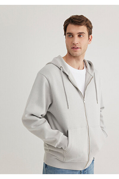 Mavi Kapüşonlu Fermuarlı Gri Basic Sweatshirt 0s10277-70075