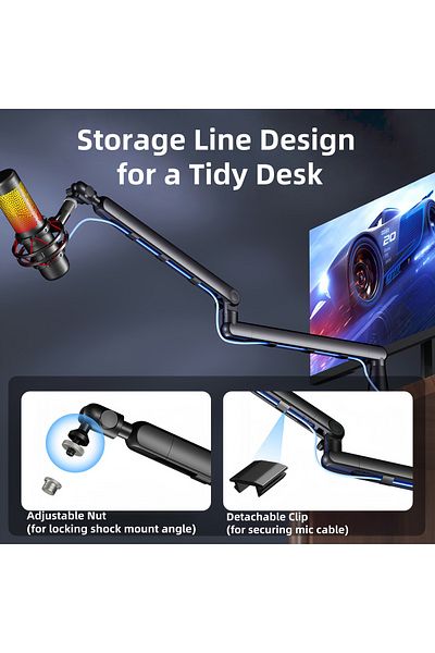 FlashHawk Microphone Boom Arm, Low Profile Adjustable Stick Microphone Arm Stand, for Podcast Streaming Gaming