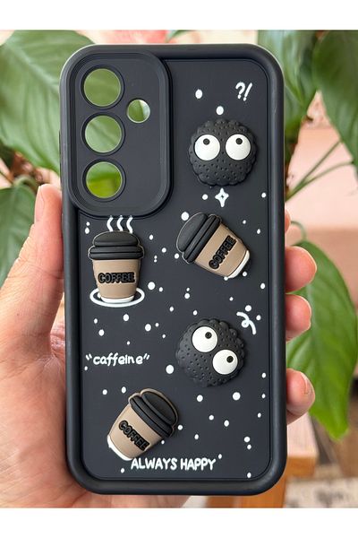 Fibaks حافظة متوافقة مع Galaxy M34 مصممة بتصميم الكاميرا المحمية بكعكة القهوة السوداء الناعمة المصنوعة من السيليكون الأسود مع تصميم الحافظة