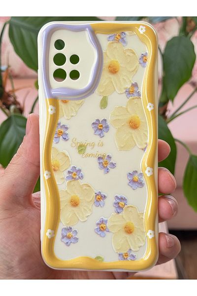 Fibaks جراب متوافق مع هاتف Galaxy A51 مصمم بنمط حماية للكاميرا وغطاء سيليكون ملون على شكل زهرة الأقحوان