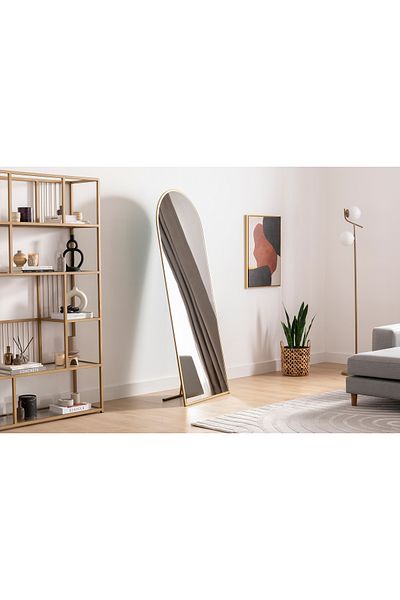 Marsah Home Oglinda Semiovala De Podea Cu Suport 180x70 Cm Auriu