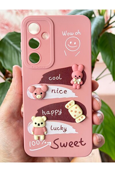 Fibaks Samsung Galaxy A26 Compatible Case Pink Rabbit Design Patterned Camera Protection Soft Silicone Cover